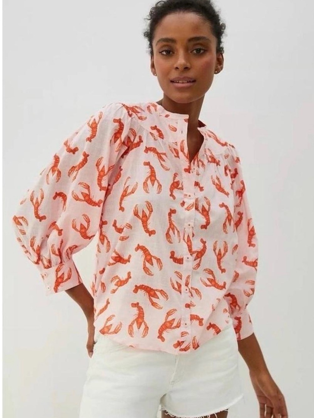 Maeve Anthropologie Whimsy Lobster Buttondown Blouse NWT Small